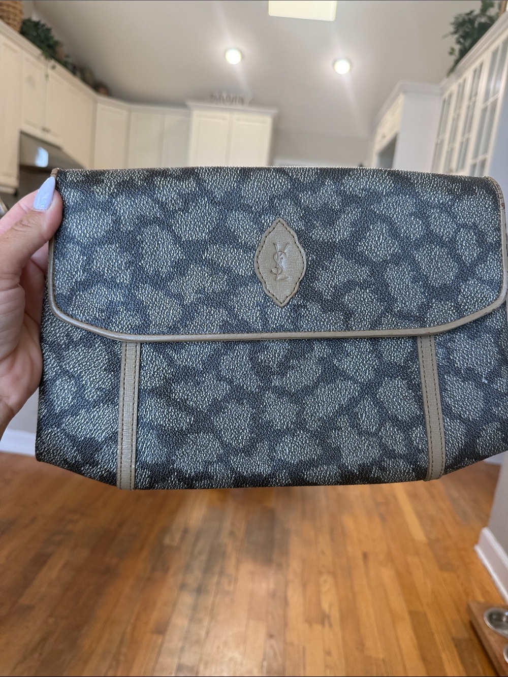 Saint Laurent Gray Patterned Toiletry Bag with Taupe Trim - Picture 1 of 4